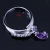 Anillos de racimo Elegante gota de agua Púrpura Cubic Zirconia Blanco CZ Anillo plateado plata V0397