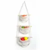 Cestas de frutas penduradas pequeno saco de armazenamento de 3 camadas-3 pacote artesanal tecido parede cozinha macrame cesta casa minimalista decoração prática 240329