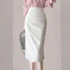 Vestidos de trabalho feminino suave e elegante rosa com decote em v camisa de manga babados 2024 primavera/verão high end saia superior conjunto de duas peças