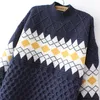 4xl Plus Size Knitted Sweater Women Clothing 2022 Autumn VINTAGE Jacquard Argyle Jumper Winter Mock Neck Pullovers U0nH#