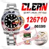 PEPSI 126710 DD3285 Automatyczne męskie zegarek Clean CF Red Blue Ceramics Bezel Black Dial 904l Oystesteel Bransoletka Super Edition sama seriala karty gwarancyjnej Pureteim