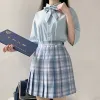 japanese Jk Uniform Top Student Girls Shirt Women Pink Blouse Korean High School Uniforms Short Sleeve White/Black/Green/Blue D8bo#