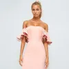 Sukienki Nowe minimalistyczna moda na Instagramie seksowna okrągła szyja Slim Fit Ruffle Rleeve Dress for Women 882594