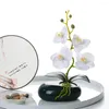 Fleurs décoratives bassin elliptique fleur artificielle bonsaï PU papillon orchidée Vase en céramique ensembles décorations pour la maison ornements papillon de nuit empotage