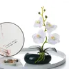 Dekorativa blommor elliptiska bassängen Artificial Flower Bonsai Pu Butterfly Orchid Ceramic Vase Set Home Decorations Ornament Moth Potting