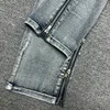 Jeans homme Pantalon fuselé pantalon de moto homme jean homme denim élastique ultra-mince bleu clair jean de pensée flexible jeans déchirés plis jeansL2403