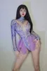 pink Bodysuits For Women Rhineste Lg Sleeve Mesh Jumpsuits 2024 One Size Dance Stage Wear Drag Queen Outfit U6Tb#