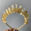 Hårklämmor Barrettes Natural Citrine Crown pannband Moon Diy Handmade Halloween Dekorativ kvart Tiaras Festivalgåvor till hennes droppe d otnk1
