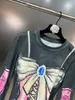 Женские футболки PREPOMP 2024, весеннее поступление, с длинным рукавом и круглым вырезом, тонкая рубашка с цветочным принтом и бантом, женская GP158