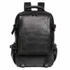 Rucksack echtes Leder-Männer mit hoher Kapazität Reisen 15.6 '' Laptop A4 Paper Black School Bag Multi-Taschenpfropf