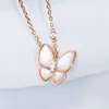 Designer Brand Van High Version Butterfly Necklace Female White Fritillaria S925 Pure Silver Rose Gold Earstuds Collar Color Protection