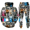 Bluza Nowa śmieszna kreskówka Streszczenie 3D Print Drukuj Mężczyźni/kobiety z kapturem+spodnie Jogging Ustaw parę stroje Hip Hop Streetwear Suit