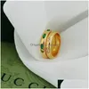 Wedding Rings 18K Gold Plated Green Clear Zircon Ring For Women Stainless Steel Couple Female Aesthetic Jewelry Dainty Gift 2023 Dro Dh3Jk