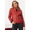 Vestes Femme Veste En Cuir Rouge Moto Élégante Tendances De La Mode BIKER