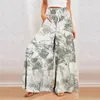 Women's Pants Casual Womens Loose Y2K Floral Printed Palazzo High Waist Lace Up Wide Leg Female Long Trousers Boho