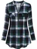 Plus Size Casual Shirt, Damen Plus Plaid Print Lg Sleeve Round Neck Zipper Shirt U1HC#