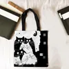 Zwarte witte kat Tote Bag Retro Art Fi Travel Bag Women Portable Eco Shop Hoogwaardige opvouwbare handtas Dames Tassen J3GF#