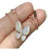 Designer merk van vlinder ketting High Edition dames witte fritillaria volledige diamant S925 vergulde 18k oorbellen en kraagketen