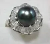 Cluster Rings 12mm Black South Sea Pearl Gemstone Bead Jewelry Ring Size 7 8 9 Grade