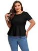 plus Size Short Sleeve Elegant Summer Peplum Tops Women Keyhole Back Casual Ruffle T-shirt Tee Plus Size Clothing Women 6XL 7XL K3W3#