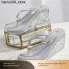 Sandals European and American womens Rhinestone high heels with sequin crystal flip wearing thick soled beach sandals and slippers Q240330