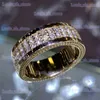 Band Rings Huitan Gorgeous Gold Color Women Finger Rings Newly Wedding Engagement Trends Eternity Rings Cubic Zirconia Fashion Jewelry 2021 T240330