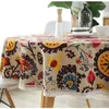Tischdecke im böhmischen Ethno-Stil, kreisförmige Spitze, runder Bezug, Boho-Heimdekoration, florales Baumwollleinen
