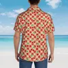 Casual overhemden voor heren Rode kersenprint Overhemd met vintage ruit Losse Hawaii Man Korte mouwen Strand Y2K Street Grafische oversized blouses