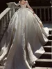 Luxury Glitter Sweetheart Neck Appliciques Beading Crystal Sequined Satin Wedding Dres 2024 Chapel Train Ball Gown Brudklänningar 83E9#