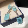 Dangle Earrings FXLRY Fashion Cracked Crystal Blue Long Tassel Large Zircon For Women Party Or Gift