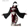 Sexy Set Dark Witch Halloween Anime Cosplau Costumes Women Erotic Sexy Lingerie Love Game Hollow Temptation High Split Nightgowns 2023 Y240329