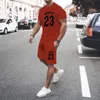 Black Mens Summer Mesh Hiphop Basketball Tshirt 23 Tryckta män kostymer fritidssportkläder streetwear shorts toppar 2 -stycken set 240321