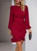 Basic Casual Dresses 2023 Fashion Autumn lantern Slve Grn Elegant Dress Women Casual O-neck Ruffles Mini Dress Party Dress Office Lady Dress T240330