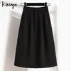 plus size midi a linje kjolar kvinnliga 5xl busin casual elastic hög midje rumpa upp kjol kvinnor enkla design randbottnar ms n4mu#