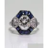 Solitaire Ring Antika smycken 925 Sterling Sier Diamond Sapphire Bride Engagement Art Deco Storlek 5128098401 Drop Delivery Dhivh