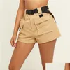 Kvinnors shorts chic streetwear kvinnors hög midja last med bälte.safari stil damer mti-pocket droppleveranskläder kläder ot5xa