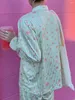 Home Clothing Women 2-Piece Pajama Set Long Sleeved Lapel Button Up Shirt Floral/Heart-Shaped Printed Pants Casual