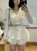 Zarif elbise 2 adet etek seti ofis bayan gündelik fransız örgü en iyi kadınlar seksi mini Kore moda sonbahar 2023 240323