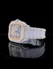 Moissanite Skeleton Dual Tone VVs نشأت إلى أسفل المثلج مشاهدة A1016 مع VVS Moissanite Diamond Hip Hop Cuban Watch