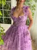 Oeing Pastrol Purple Prom Dres Fairy Spaghetti Strap 3D Butterfly Tea Length Party Dr for Women Lace Up Back Invinding Gowns M00X＃