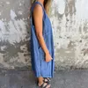 Casual Dresses Solid Color Sleeveless Midi Dress 2024 Summer Ladies Street Vest Holiday Women Button Pocket Loose Beach