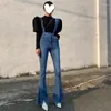 Jeans pour femmes 2024 Femmes coréennes Y2K Taille haute Flare Bleu Mode Indie Side Split Denim Pantalon 90s Esthétique Slim Sexy Crayon Pantalon