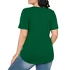 Women's T Shirts Women Soild Crew-Neck Cute Tee Short Sleeve Pleated Dressy Casual Scooped Neck Shirt Top Fashion Blouse 2024