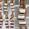 Women Red Summer Sexy Sheath Striped Beach Dress O-Nec 601826