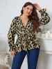 plus Size Women Clothing Puff Lg Sleeve Blouse Ladies Casual Party Print Belted Shirt Spring Fall Street Female Big Size Tops x9NF#