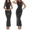 Casual Dresses Womens Bodycon Dress Pu Leather Sleeveless High midje Clubwear Night Club för cocktail Clubing Evening Party Gown