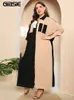 gibsie plus size color block lapptäcke skjorta dr kvinnor vår sommar överdimensionerad 3/4 ärmficka casual maxi lg dres m0dn#