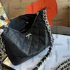 24SS Vintage Designer Black Caviar Lederen Hobo onderarm Schoudertassen Goud metalen ketting Handtassen Zipperzak Grote capaciteit Outdoor Sacoche Purse 29x9x19cm