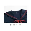 Japansk JK Uniform Suit Navy Blue Shirt med Red Bow Tie Autumn High School Women Novely Sailor Suits Uniforms XXL G1VK#