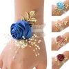 girls Bridesmaid Wrist Frs Wedding Prom Party Boutniere Satin Rose Bracelet Fabric Hand Frs Wedding Supply Accories m8A1#